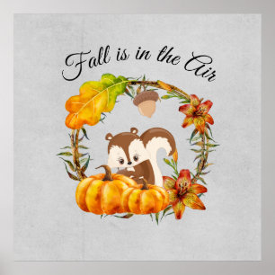 Poster Fall is in the Air Typography with Squirrel