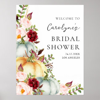 Poster Fall Pumpkin Floral Bridal Shower Welcome Sign