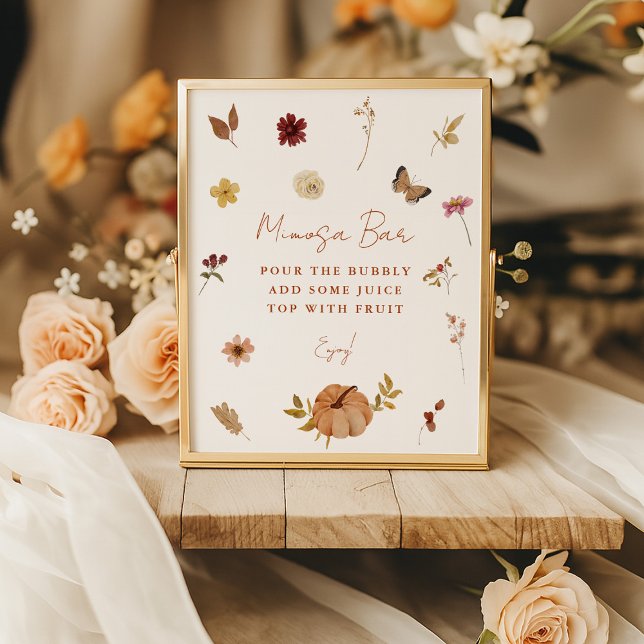 Poster Fall Pumpkin Wildflower Mimosa Bar Sign  (Créateur téléchargé)