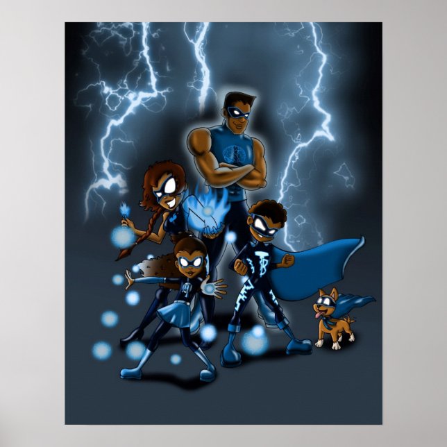 Poster Famille afro-américaine de superhéros (Devant)