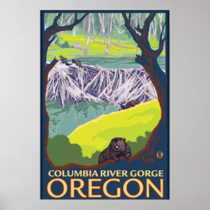 Poster Famille Beaver - Columbia River Gorge, Oregon