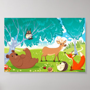 Poster Famille d'animaux dans le bois.