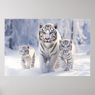 Poster Famille d'animaux de tigres errant dans la nature