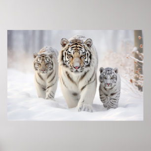 Poster Famille d'animaux de tigres errant dans la nature