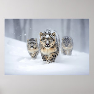 Poster Famille d'animaux léopard de neige errants