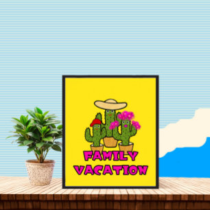 Poster Famille de cactus verts mignons