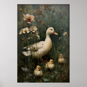 Poster Famille de canards antiques Art imprimable, Canard