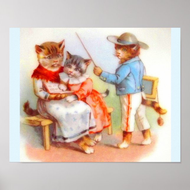 Poster Famille de chats victoriens habillés (Devant)