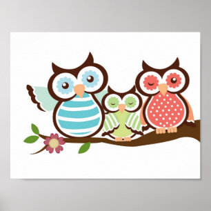 Poster Famille de hiboux mignonne