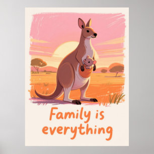 Poster Famille de kangourous chaleureuse - Art du coucher