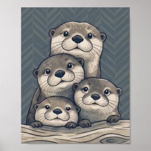 Poster Famille de loutres mignonnes - Art pour nurserie -
