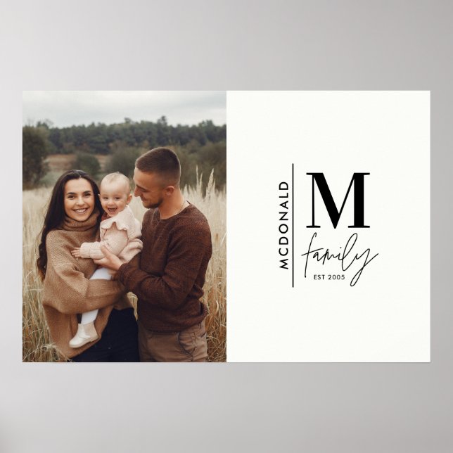 Poster Famille de monogramme photo moderne noir et blanc (Devant)