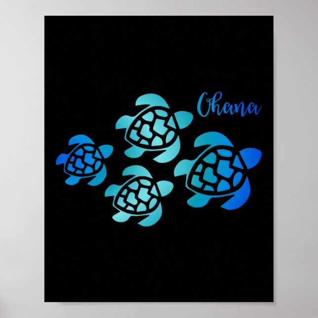 Poster Famille de tortues de mer d'Ohana Hawaii Vacances  (Devant)