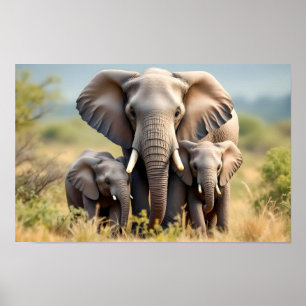Poster Famille d'Éléphant Heureuse