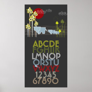 Poster Famille D'Éléphants Dans La Forêt Alphabets & Numé