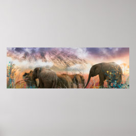 Poster Famille d'éléphants du Kilimandjaro
