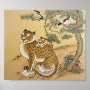 Poster Famille et oiseaux antiques de tigre