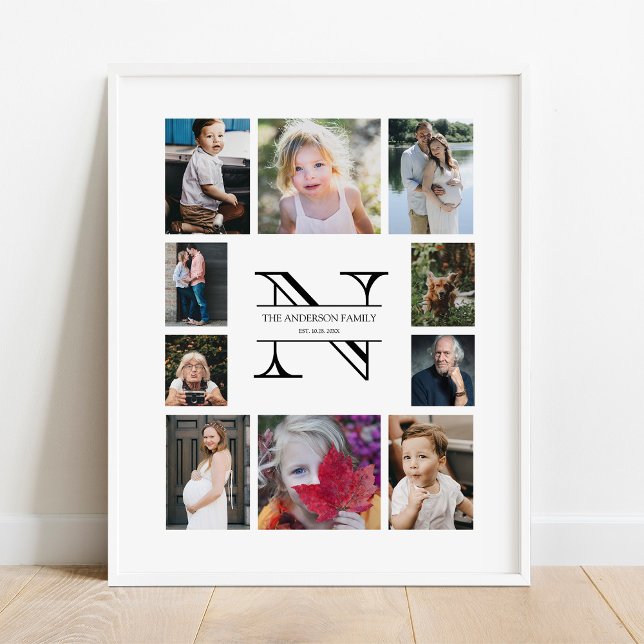 Poster Famille Monogramme personnalisée 10 Photo Collage (Créateur téléchargé)