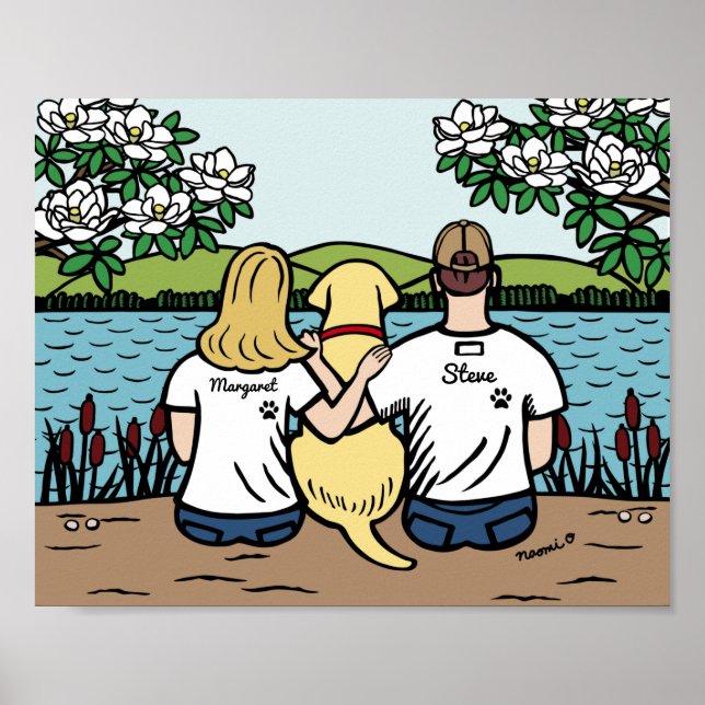 Poster Famille personnalisée du Labrador jaune Blonde L (Devant)
