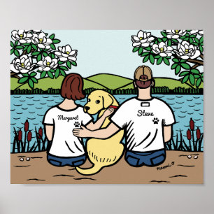 Poster Famille personnalisée du Labrador jaune Brown S