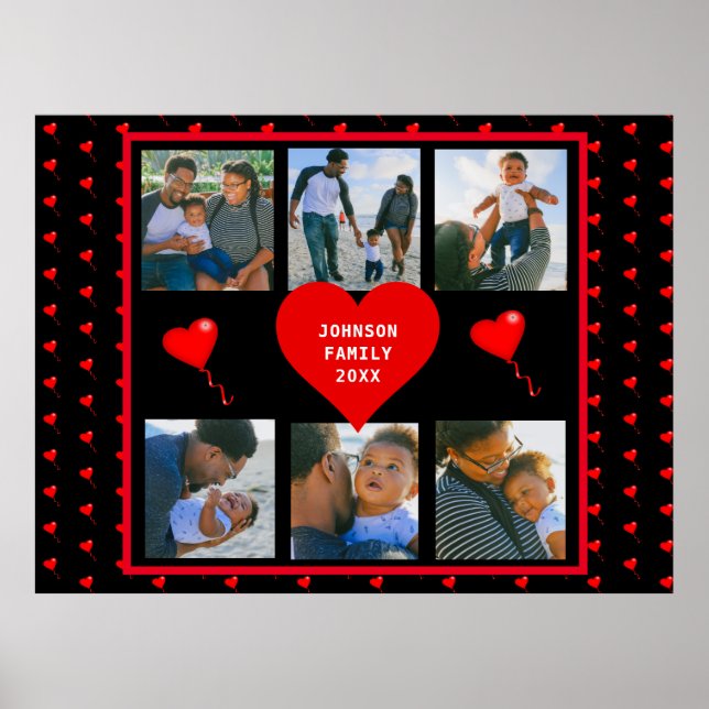 Poster Famille Photo Collage Famille Coeur Noir Arrière - (Devant)