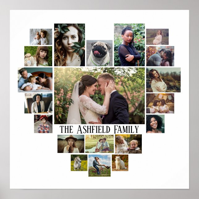 Poster Famille Photo Collage Nom Dans Coeur 20 Photos Bla (Devant)