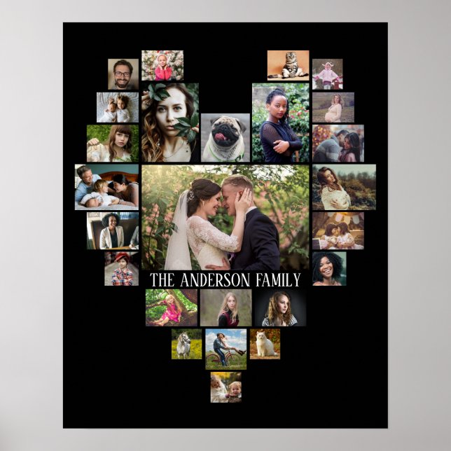 Poster Famille Photo Collage Nom Dans Le Coeur 25 Photos  (Devant)