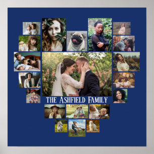 Poster Famille Photo Collage Nom En Coeur 20 Photos Bleu