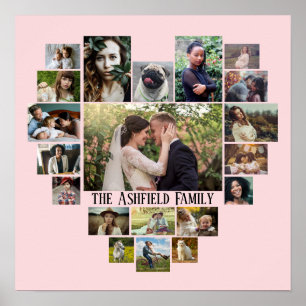Poster Famille Photo Collage Nom En Coeur 20 Photos Rose