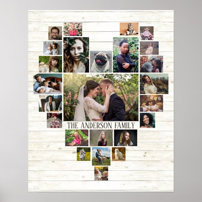 Poster Famille Photo Collage Nom En Coeur 25 Photos Lt Wo (Devant)