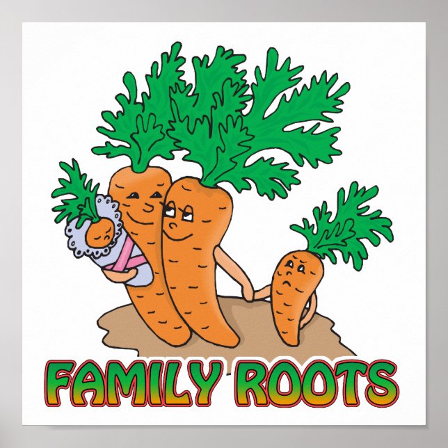 Poster famille racines mignonne carotte dessin de famille (Devant)