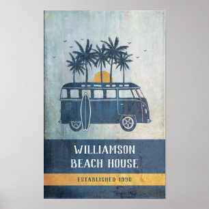 Poster Famille Summer Beach House Retro Van Monogramme