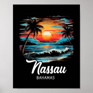 Poster Famille Vacances Retro Sunset Bahamas Nau