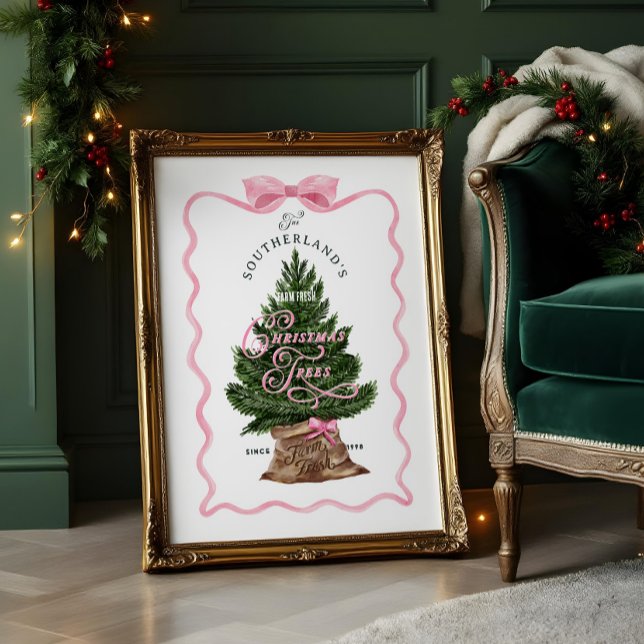 Poster Famille Vintage Rétro Agritourisme frais arbres de (Family Vintage Retro Farm Fresh Christmas Trees Poster)