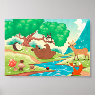 Poster Family of animals in the wood.