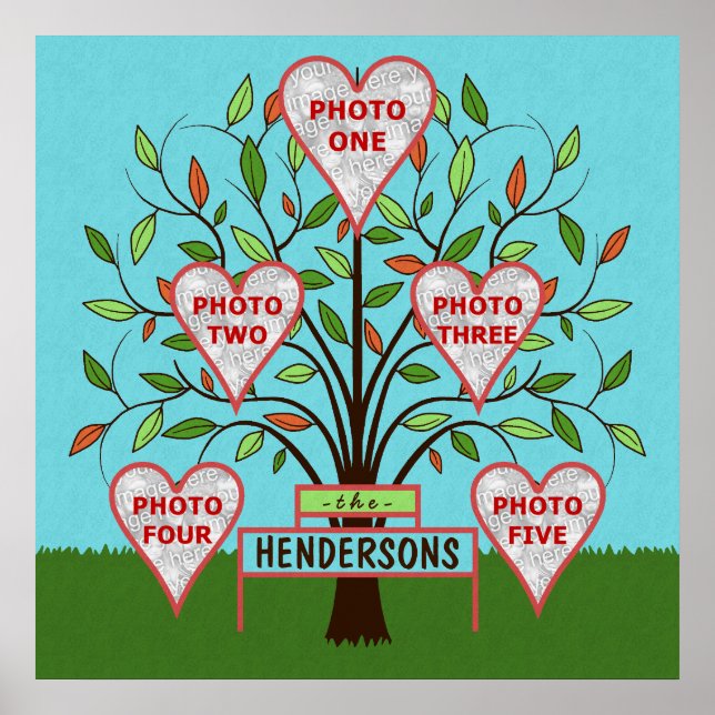 Poster Family Tree Custom 5 Photo Collage Summer Leaves (Devant)