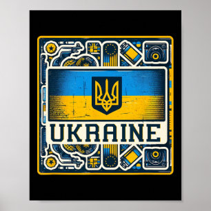 Poster Fan vintage ukrainien drapeau ukrainien art rétro