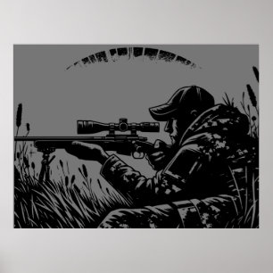 Poster Fanatiques de la chasse au fusil Noir et gris  