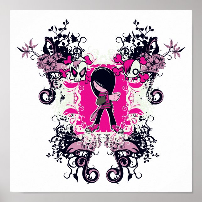 Poster fancy emo fille enfant avec des tourbillons du crâ (Devant)