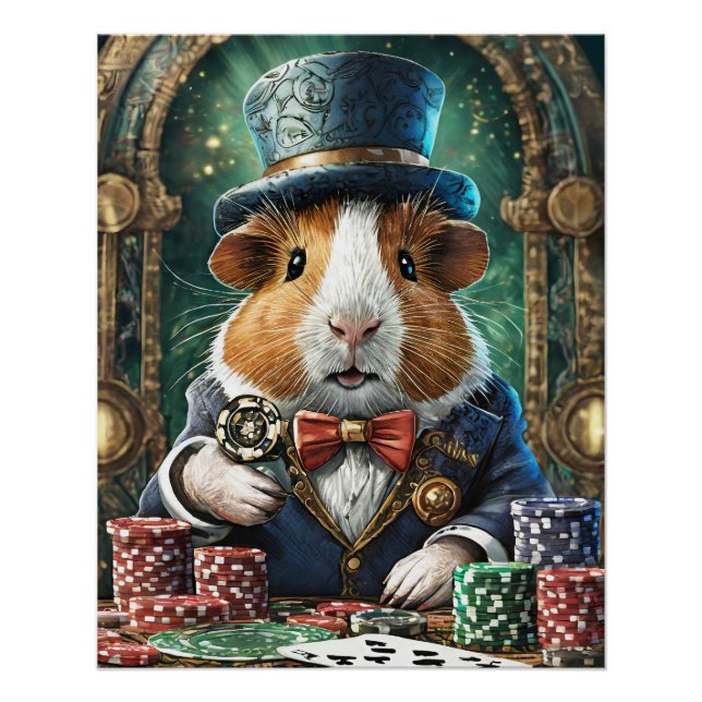 Poster Fancy Pants a Flush, Cochon de Guinée jouer Poker (Devant)