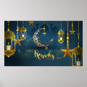 Poster Fanoos Ramadan Bleu et Lune Or