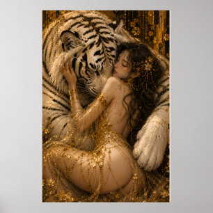 Poster Fantaisie d'Art de la Tentation du Tigre Blanc Dor