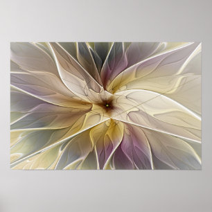 Poster Fantaisie florale or aubergine Art fractal abstrai