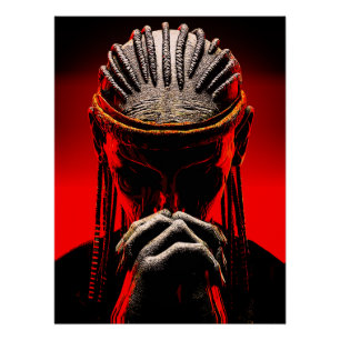 Poster Fantaisie Tribale Sombre Guerrier Priant