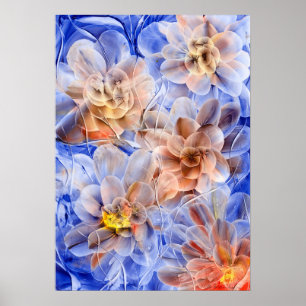 Poster Fantasie Florale Peinte à la Main - Floraison Bleu