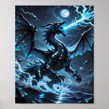 Fantasme de tempête du dragon noir de foudre bleue