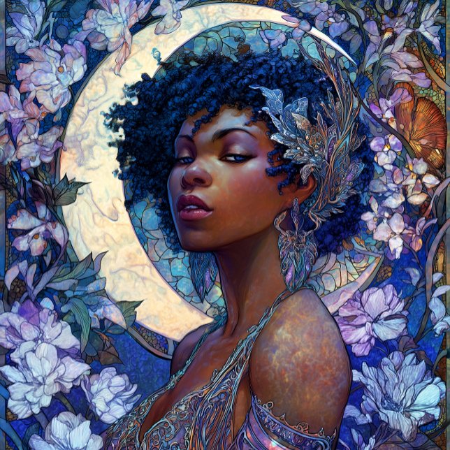Poster Fantasy Art Black Girl Black Queen Moon Goddess (Créateur téléchargé)