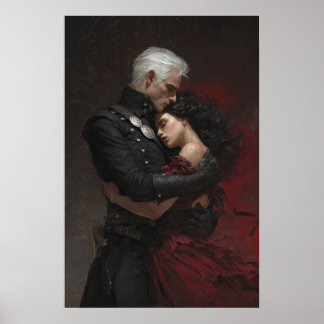 Poster Fantasy book art main characters embracing 