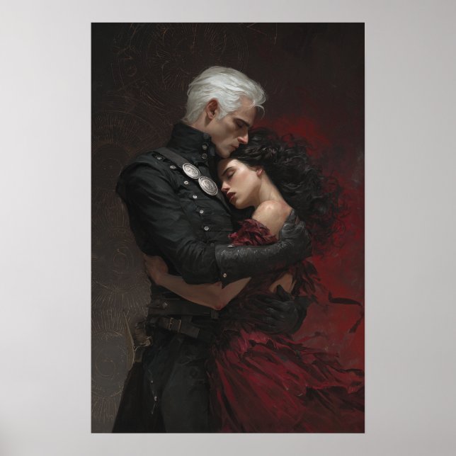 Poster Fantasy book art main characters embracing  (Devant)