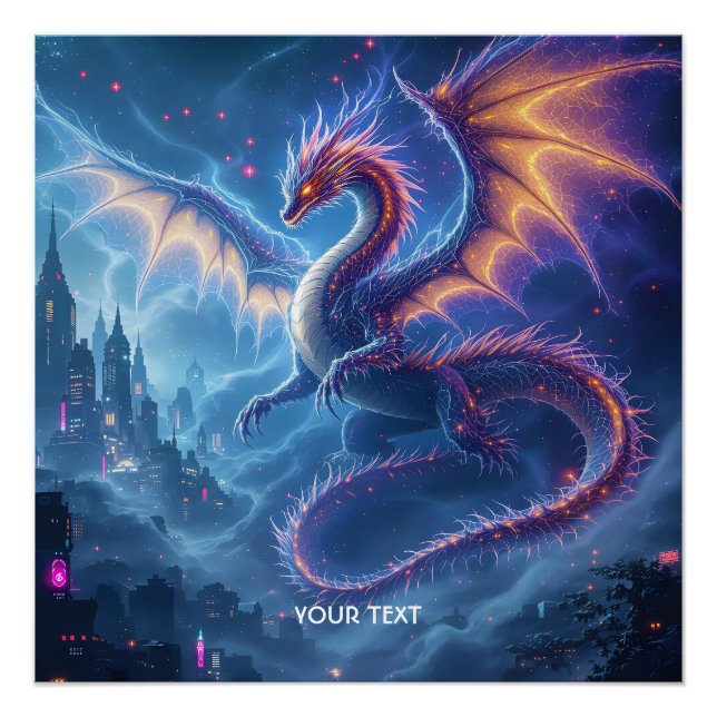 Poster Fantasy Cute Blue Dragon City (Devant)